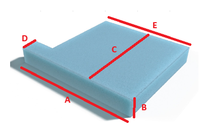 Custom L Shape (Left Lug) seat cushion foam cut to size
