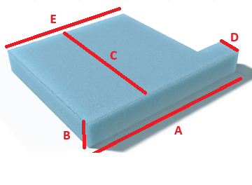 Custom L Shape (Right Lug) seat cushion foam cut to size