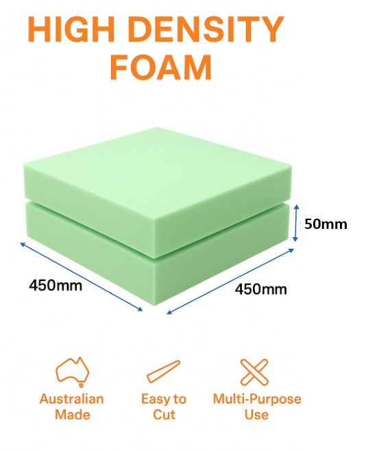 High density foam seat pad 2 pack 450mm x 450mm x 50mm — Australian Made